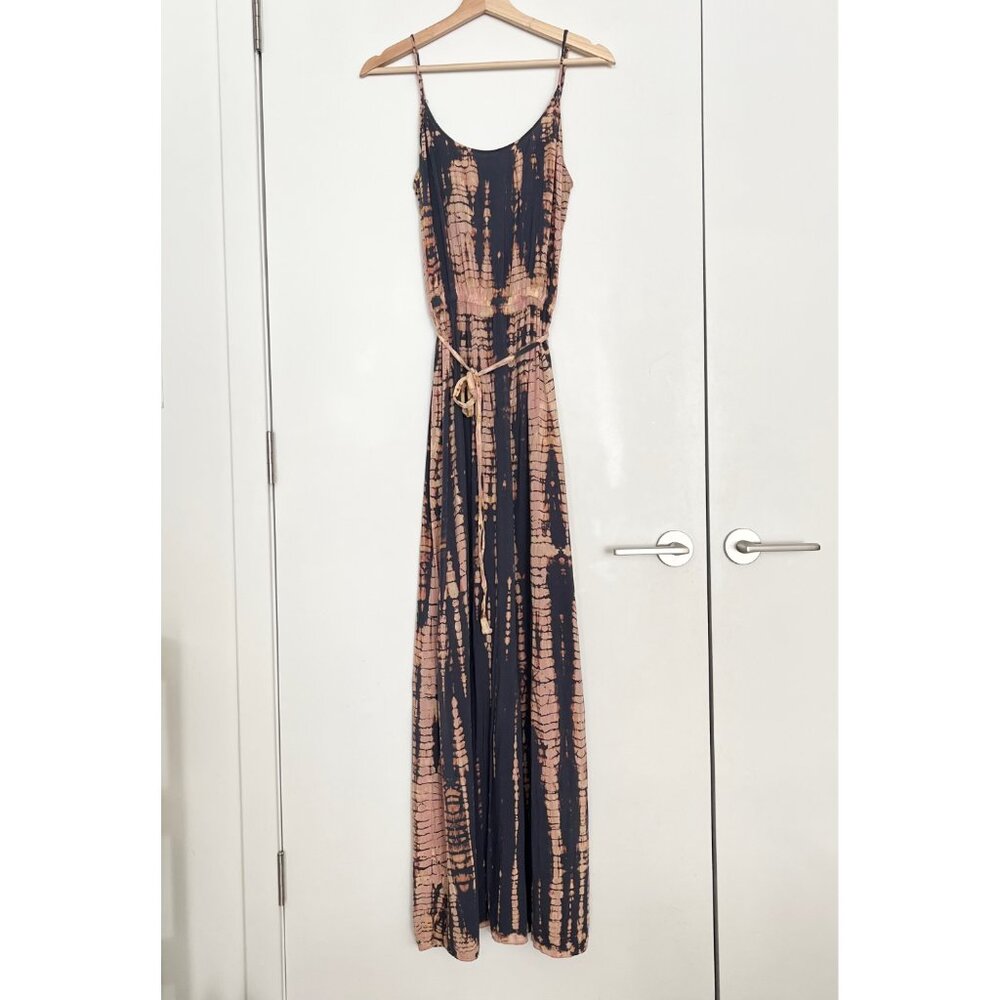 Michael Stars Boho Print Maxi Dress Size M Brown Strappy Tie Dye Hippie Beach - Picture 2 of 9